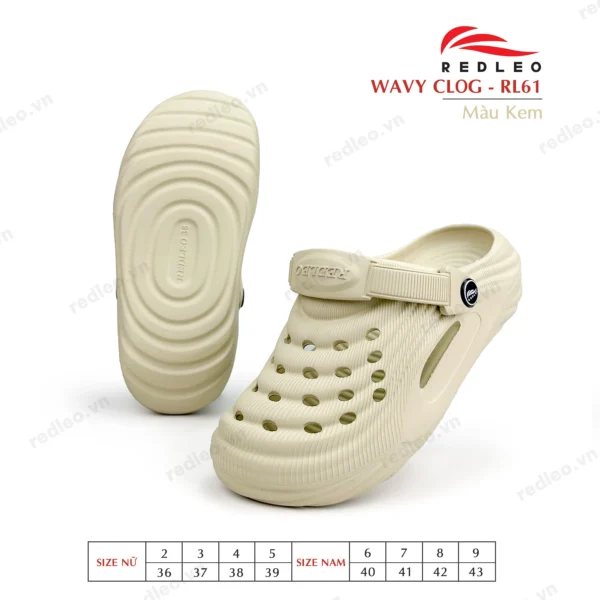 Dép sục WAVY CLOG - RL61 Dép sục WAVY CLOG RL61 màu Kem