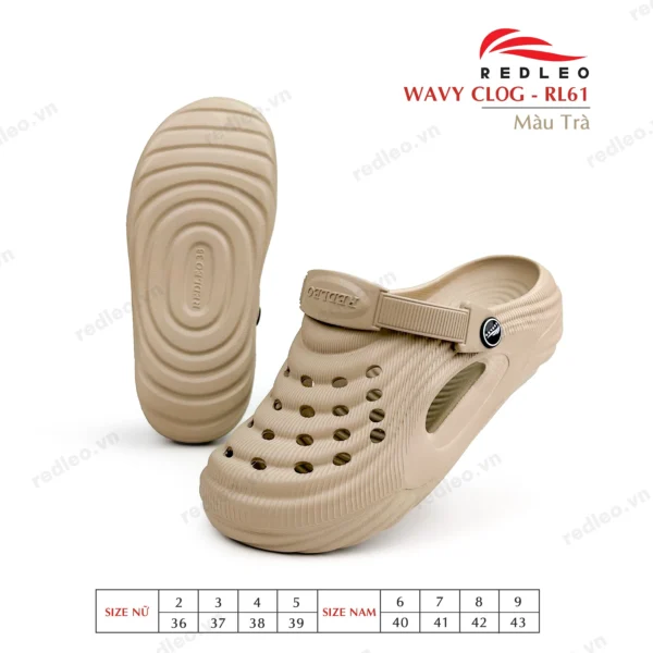 Dép sục WAVY CLOG - RL61 Dép sục WAVY CLOG RL61 màu Trà