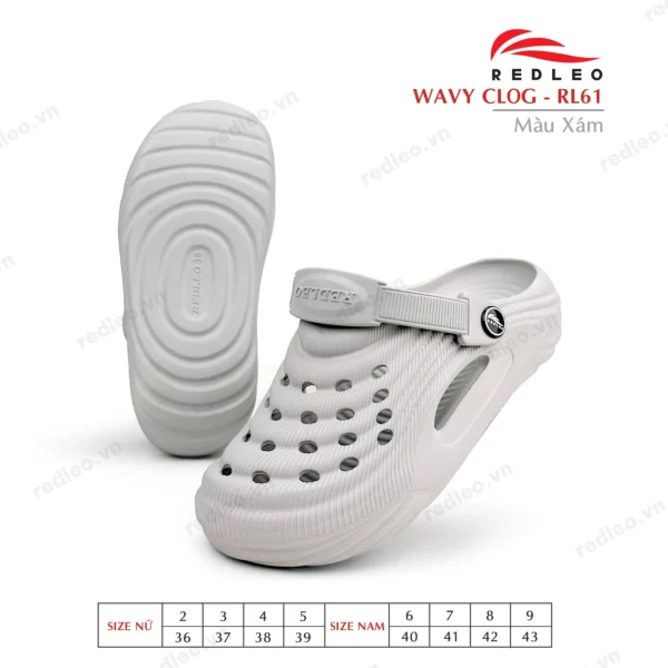 Dép sục WAVY CLOG - RL61 Dép sục WAVY CLOG RL61 màu Xám