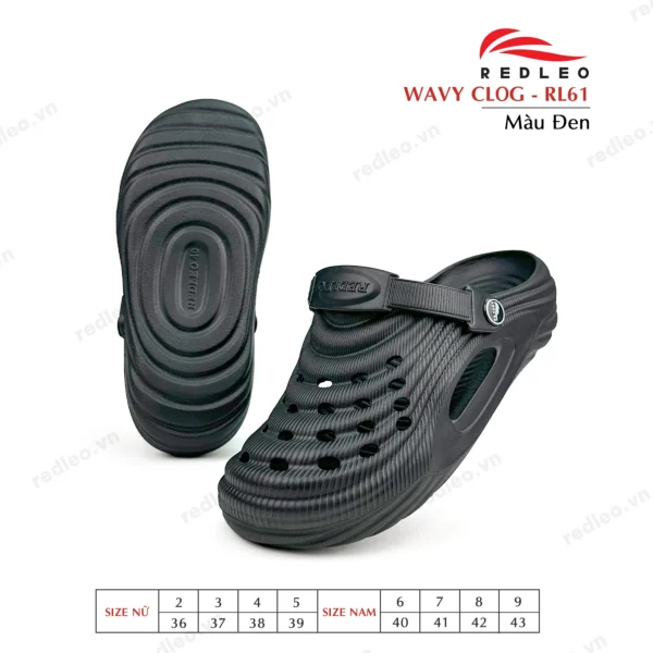 Dép sục WAVY CLOG - RL61 Dép sục WAVY CLOG RL61 màu Đen