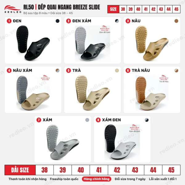 Bảng màu và dải size Dép quai ngang BREEZE SLIDE RL50
